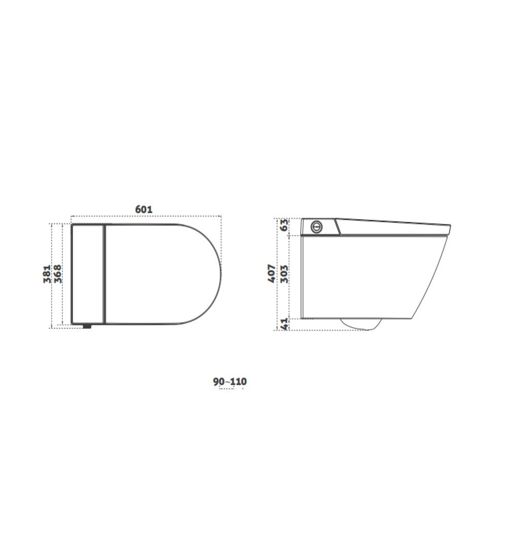 Inodoro inteligente suspendido gris / blanco con bastidor